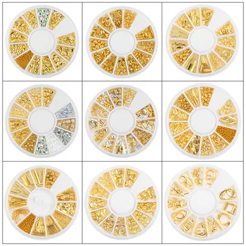 Nail Art Deco Star Mėnulis Kniedės Japonijos tuščiaviduriai lydinio nagų dekoravimo papuošalai, Kniedės diskas gręžimo 11 modelių