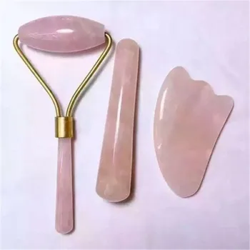 Amerikos gamtos rožinė/rožinė kvarco kristalų gydomasis masažas lazda ir akmuo reiki stick dovanų rinkinių, 3 vnt