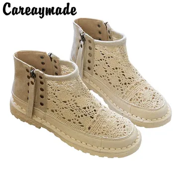 Careaymade-iš Pradžių Mori rankų darbo minkštas soled sandalai, Vasaros nėriniai akių žvejo batai, retro moterų minkšta pado batai