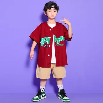Vaikas Hip-Hop Drabužių Beisbolo Megztinis Marškinėliai trumpomis Rankovėmis Viršuje Streetwear Vasaros Šortai Girl Berniukas Džiazo Šokio Kostiumų Drabužiai