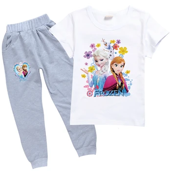 Disney frozengirls Drabužių Nustatyti Vasaros Medvilnės Marškinėliai + ilgas Kelnes Vaikams Laisvalaikio Kostiumas Berniukui Lauko Sportinę aprangą vaikų Homewear