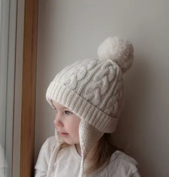 2020 Kūdikių Megzti Pompon Skrybėlę Rudens ir Žiemos Kieto Tinklelio Nerti Beanies Berniukų ir Mergaičių Ausų Kepurės Vaikų Vilnonių Skrybėlę