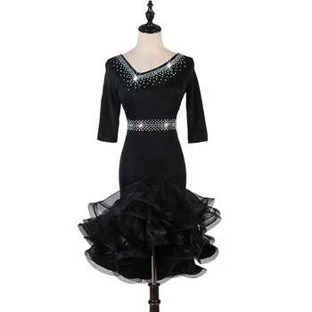 Juodos Spalvos Standartinės Lotynų Šokių Suknelė Moterims Lotynų Konkurenciją Šokių Sijonas 2022 Naujų Suaugusiųjų Rumba Samba Lotynų Šokių Sijonas