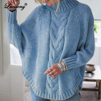 LUEISENY Moterų Harajuku Stiliumi Megztinis 2021 Žiemą Dideli Laisvi Batwing Rankovėmis Megztinis Džemperis Ponios Megzti Megztinis Susukti Traukti