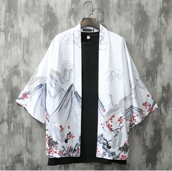 Tradicija japonijos Harajuku Mados Kimono vyrų кимоно мужское Baltas Juodas Vyrų Cardigan Palaidinė Haori Obi Azijos Drabužių Samurajus