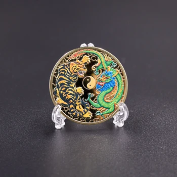 Chi Duoti Jums Geros Kloties Medalis Senovės Kinijos Mitai, Legendos Drakonas Plaukioja Į Dangų Tigras Blizgesį Modelio Proginės Monetos