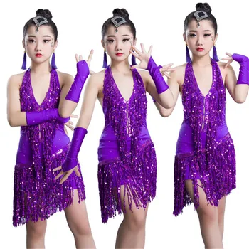 Merginos China Pakraštyje Profesionalų lotynų Salsa, Cha Cha, Sportinių Šokių Konkurse Dress Kostiumai Vaikams, Šokių Drabužiai