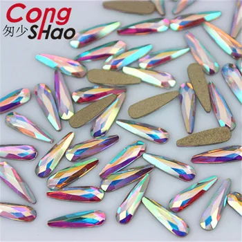 Cong Shao 100vnt 3x10mm Stiklo Lašas Cirkonio Nagai Meno dekoracijos 
