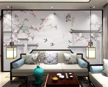beibehang Pritaikyti eco-friendly papel de parede 3d tapetai Kinijos marmurinė ranka-dažytos magnolija paukščių ličiai fone
